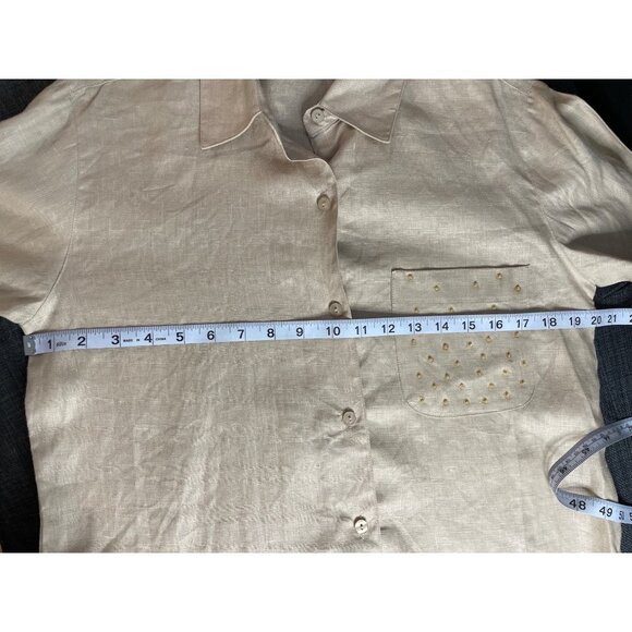 Vintage 90s Carlies Court Brown Linen Long Sleeve Button Down Shirt - Picture 7 of 10